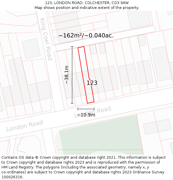 123, LONDON ROAD, COLCHESTER, CO3 9AW: Plot and title map