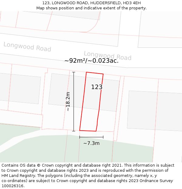 123, LONGWOOD ROAD, HUDDERSFIELD, HD3 4EH: Plot and title map
