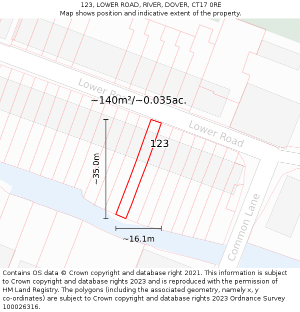 123, LOWER ROAD, RIVER, DOVER, CT17 0RE: Plot and title map