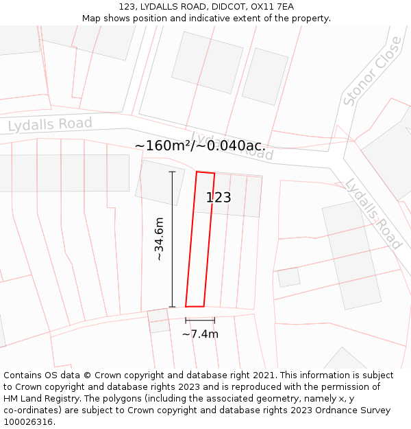 123, LYDALLS ROAD, DIDCOT, OX11 7EA: Plot and title map