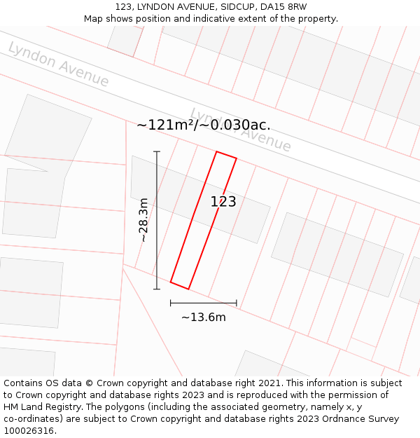 123, LYNDON AVENUE, SIDCUP, DA15 8RW: Plot and title map