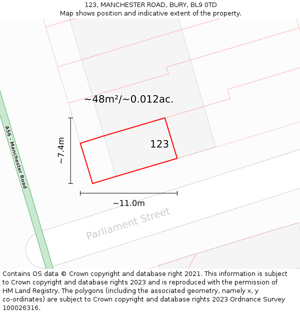 123, MANCHESTER ROAD, BURY, BL9 0TD: Plot and title map