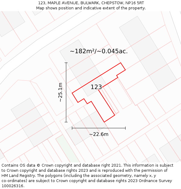 123, MAPLE AVENUE, BULWARK, CHEPSTOW, NP16 5RT: Plot and title map