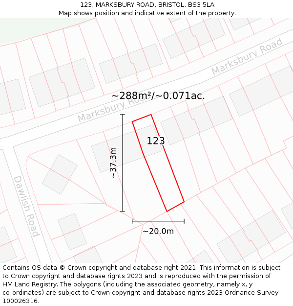 123, MARKSBURY ROAD, BRISTOL, BS3 5LA: Plot and title map