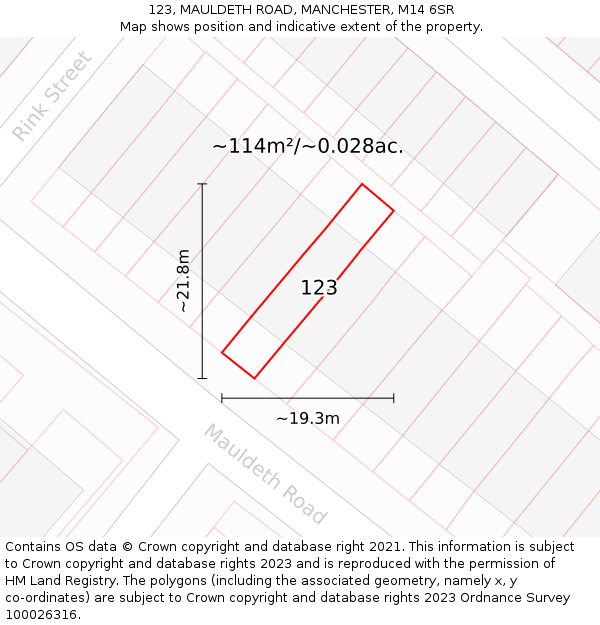 123, MAULDETH ROAD, MANCHESTER, M14 6SR: Plot and title map