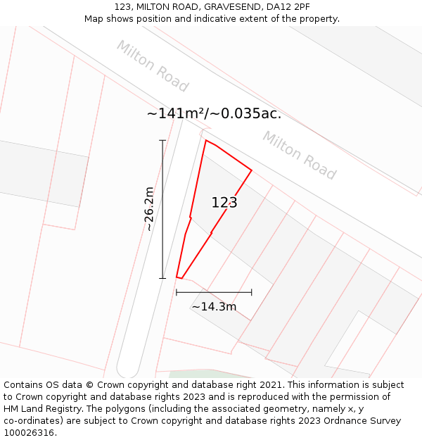 123, MILTON ROAD, GRAVESEND, DA12 2PF: Plot and title map