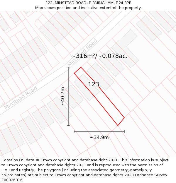 123, MINSTEAD ROAD, BIRMINGHAM, B24 8PR: Plot and title map