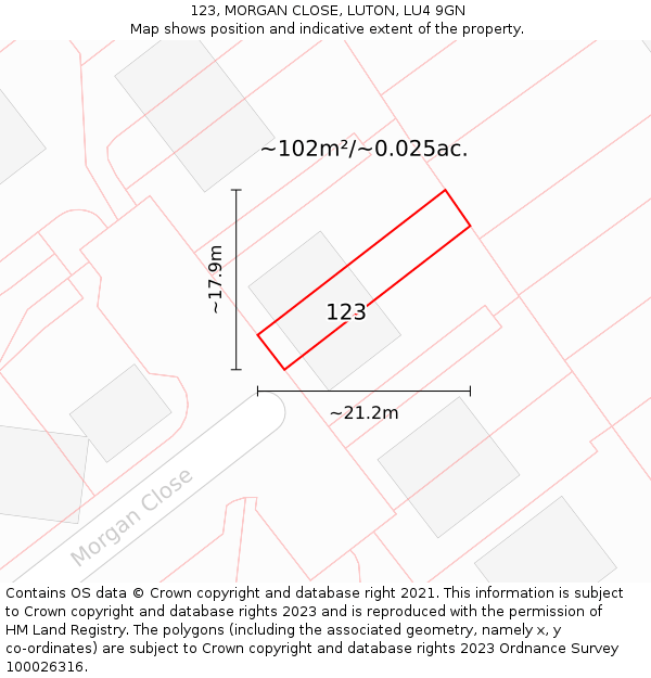 123, MORGAN CLOSE, LUTON, LU4 9GN: Plot and title map