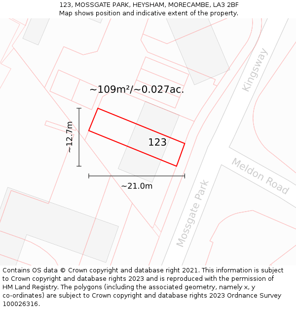 123, MOSSGATE PARK, HEYSHAM, MORECAMBE, LA3 2BF: Plot and title map
