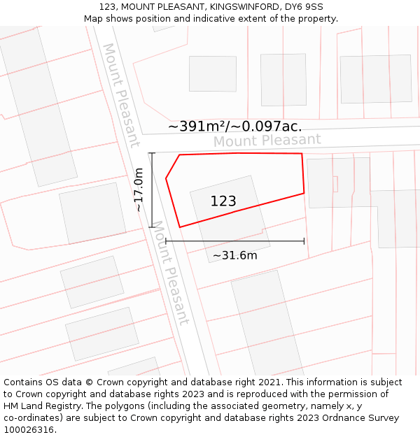 123, MOUNT PLEASANT, KINGSWINFORD, DY6 9SS: Plot and title map