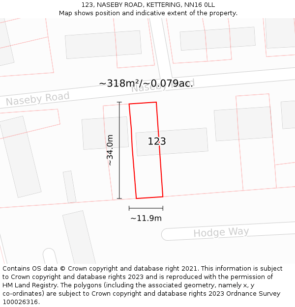 123, NASEBY ROAD, KETTERING, NN16 0LL: Plot and title map