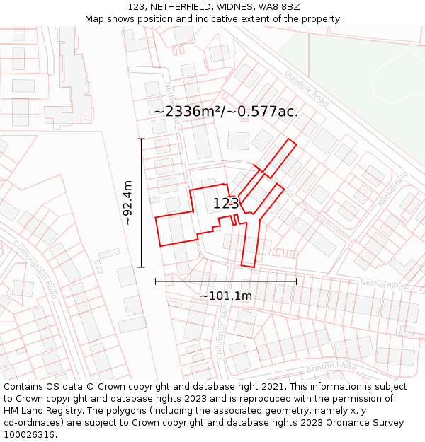 123, NETHERFIELD, WIDNES, WA8 8BZ: Plot and title map