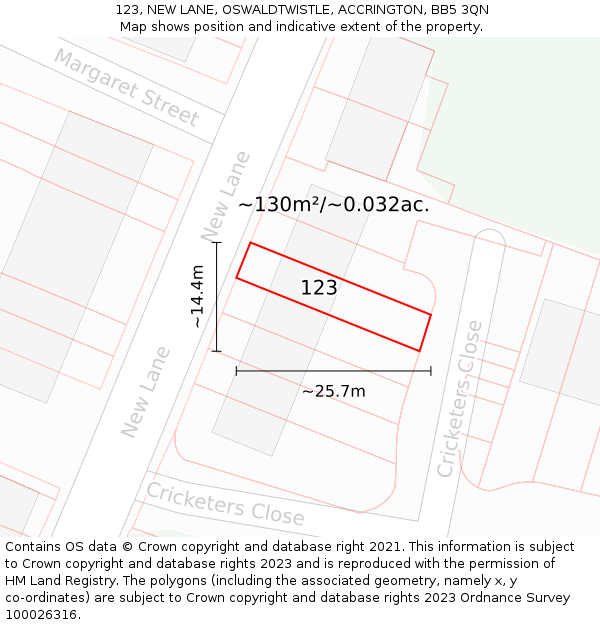 123, NEW LANE, OSWALDTWISTLE, ACCRINGTON, BB5 3QN: Plot and title map
