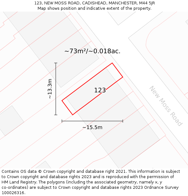 123, NEW MOSS ROAD, CADISHEAD, MANCHESTER, M44 5JR: Plot and title map