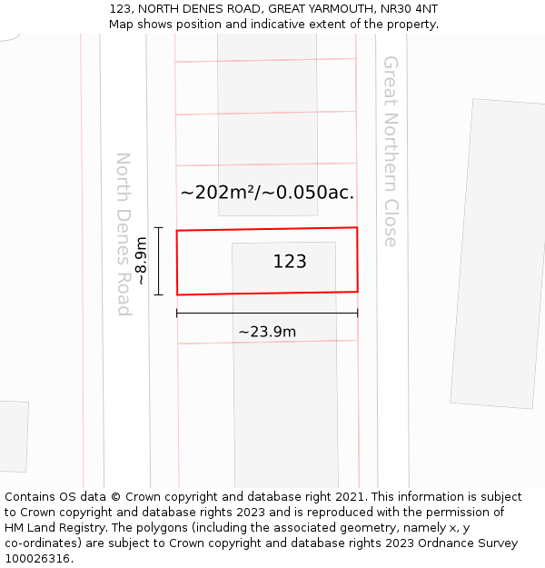 123, NORTH DENES ROAD, GREAT YARMOUTH, NR30 4NT: Plot and title map