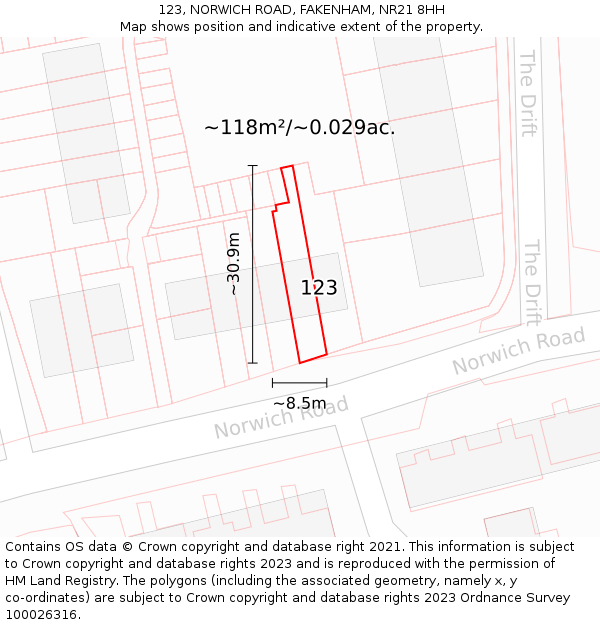 123, NORWICH ROAD, FAKENHAM, NR21 8HH: Plot and title map
