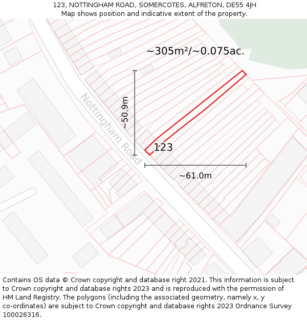 123, NOTTINGHAM ROAD, SOMERCOTES, ALFRETON, DE55 4JH: Plot and title map