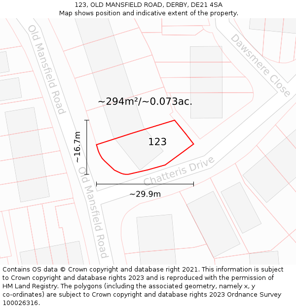 123, OLD MANSFIELD ROAD, DERBY, DE21 4SA: Plot and title map
