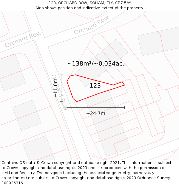 123, ORCHARD ROW, SOHAM, ELY, CB7 5AY: Plot and title map