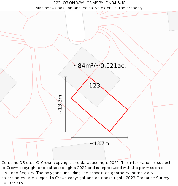 123, ORION WAY, GRIMSBY, DN34 5UG: Plot and title map