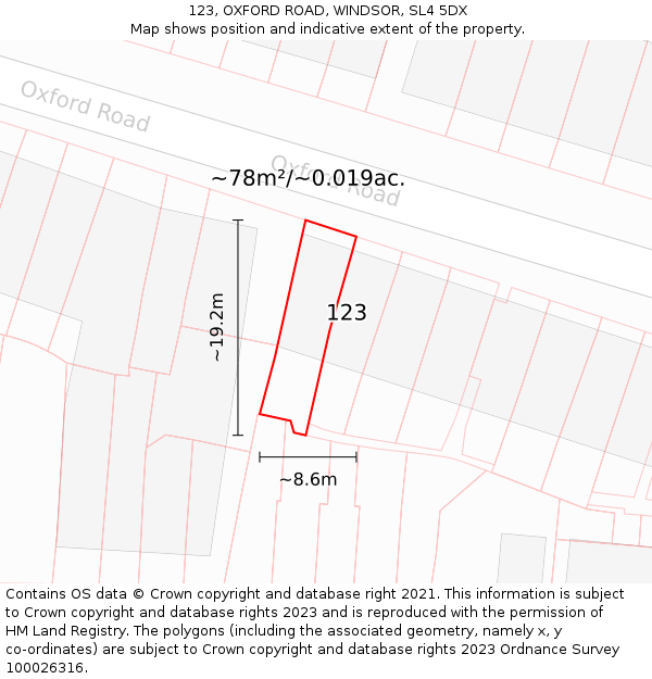 123, OXFORD ROAD, WINDSOR, SL4 5DX: Plot and title map