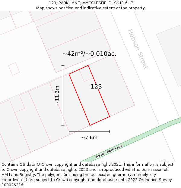123, PARK LANE, MACCLESFIELD, SK11 6UB: Plot and title map