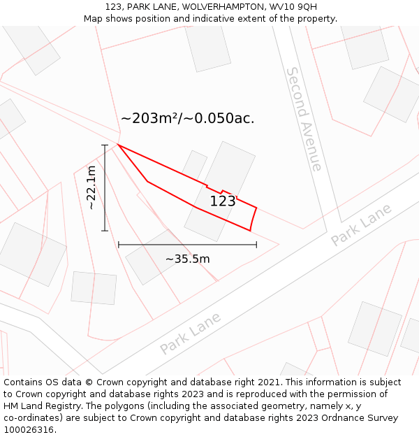 123, PARK LANE, WOLVERHAMPTON, WV10 9QH: Plot and title map