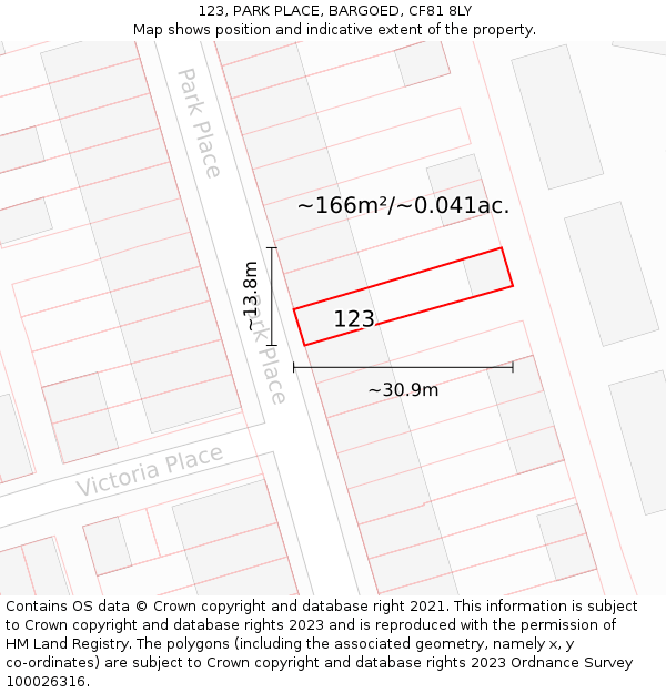 123, PARK PLACE, BARGOED, CF81 8LY: Plot and title map