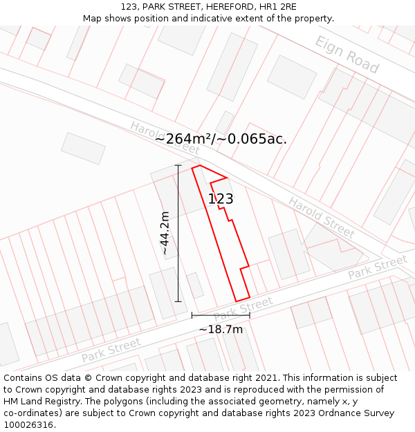 123, PARK STREET, HEREFORD, HR1 2RE: Plot and title map