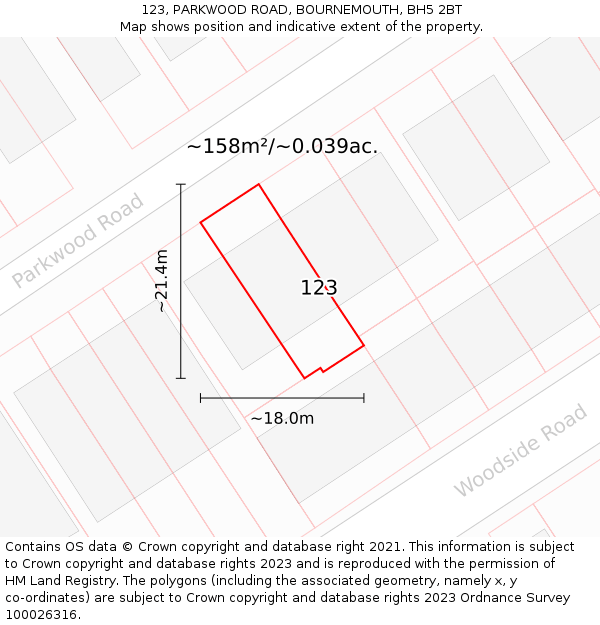 123, PARKWOOD ROAD, BOURNEMOUTH, BH5 2BT: Plot and title map