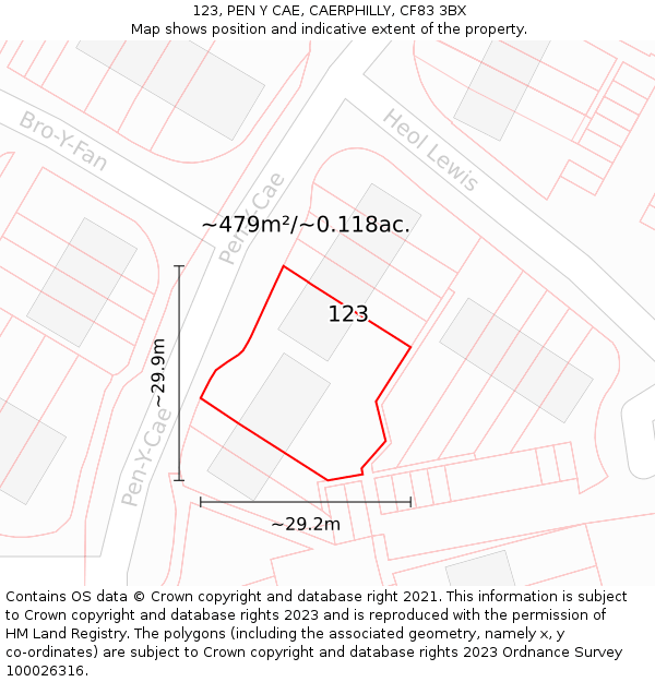 123, PEN Y CAE, CAERPHILLY, CF83 3BX: Plot and title map