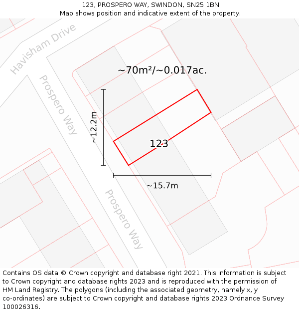 123, PROSPERO WAY, SWINDON, SN25 1BN: Plot and title map