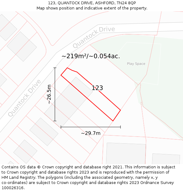 123, QUANTOCK DRIVE, ASHFORD, TN24 8QP: Plot and title map