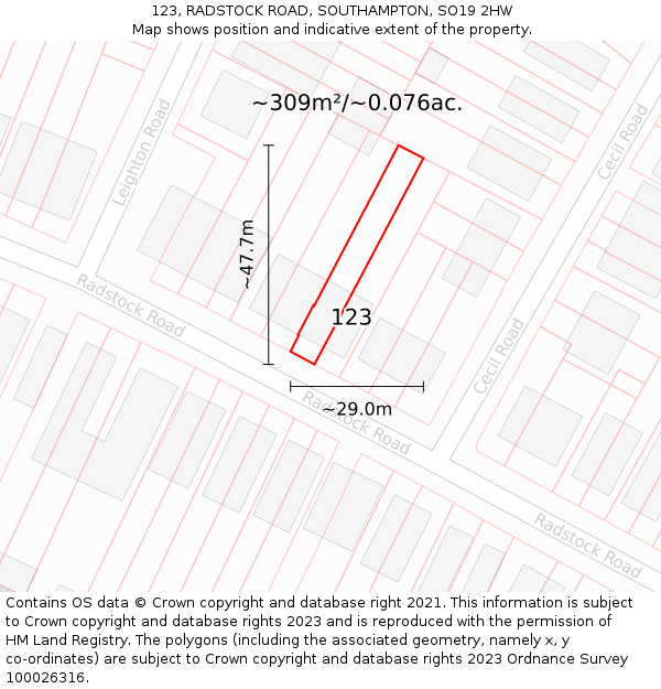 123, RADSTOCK ROAD, SOUTHAMPTON, SO19 2HW: Plot and title map