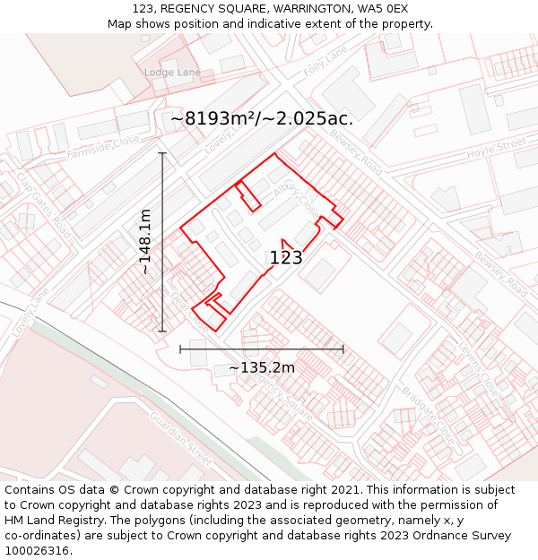 123, REGENCY SQUARE, WARRINGTON, WA5 0EX: Plot and title map