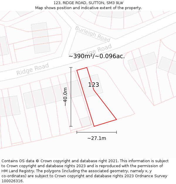 123, RIDGE ROAD, SUTTON, SM3 9LW: Plot and title map