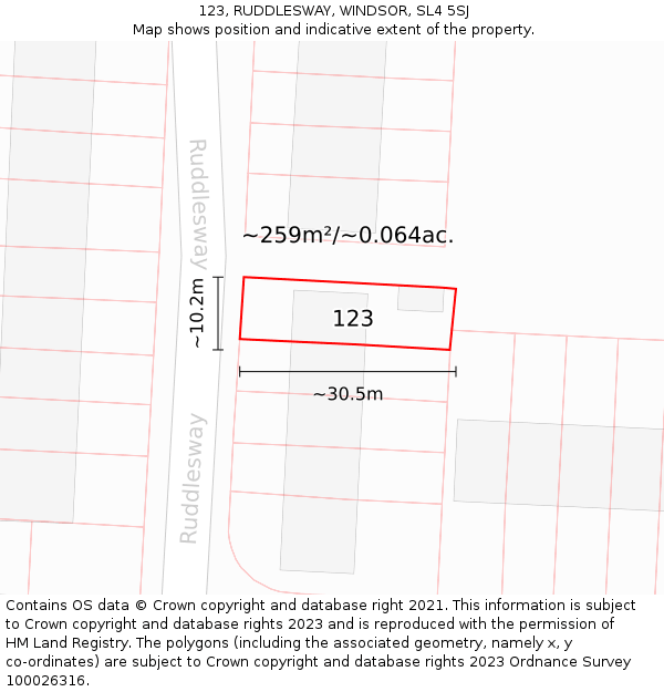 123, RUDDLESWAY, WINDSOR, SL4 5SJ: Plot and title map