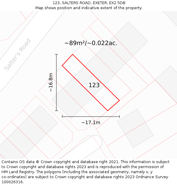 123, SALTERS ROAD, EXETER, EX2 5DB: Plot and title map