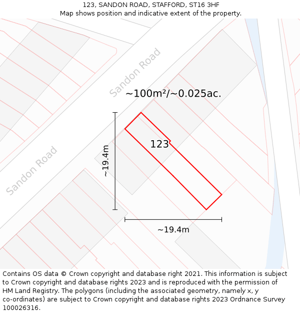 123, SANDON ROAD, STAFFORD, ST16 3HF: Plot and title map