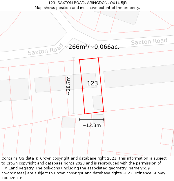 123, SAXTON ROAD, ABINGDON, OX14 5JB: Plot and title map