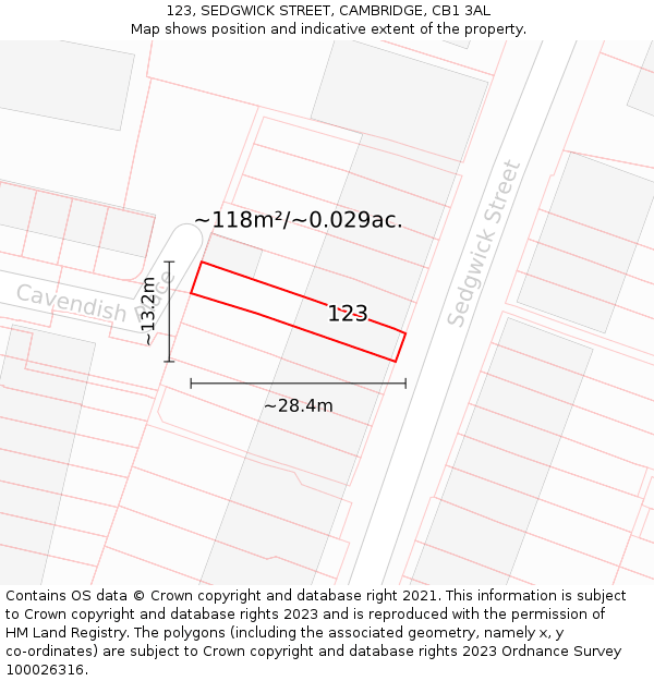 123, SEDGWICK STREET, CAMBRIDGE, CB1 3AL: Plot and title map
