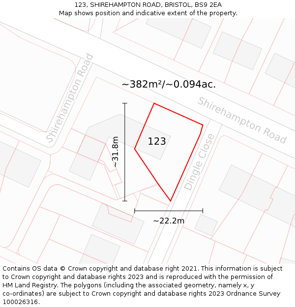123, SHIREHAMPTON ROAD, BRISTOL, BS9 2EA: Plot and title map