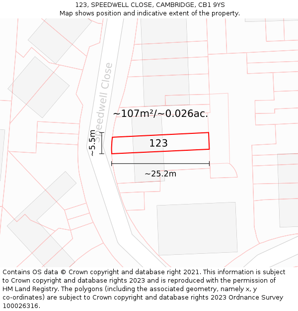123, SPEEDWELL CLOSE, CAMBRIDGE, CB1 9YS: Plot and title map