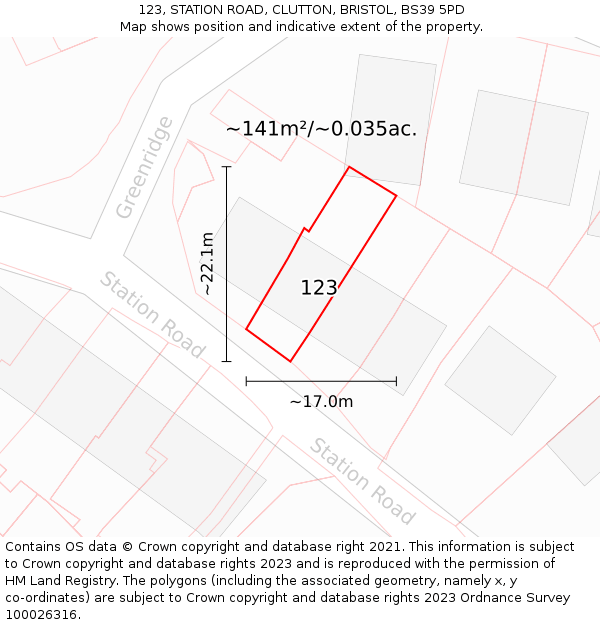123, STATION ROAD, CLUTTON, BRISTOL, BS39 5PD: Plot and title map