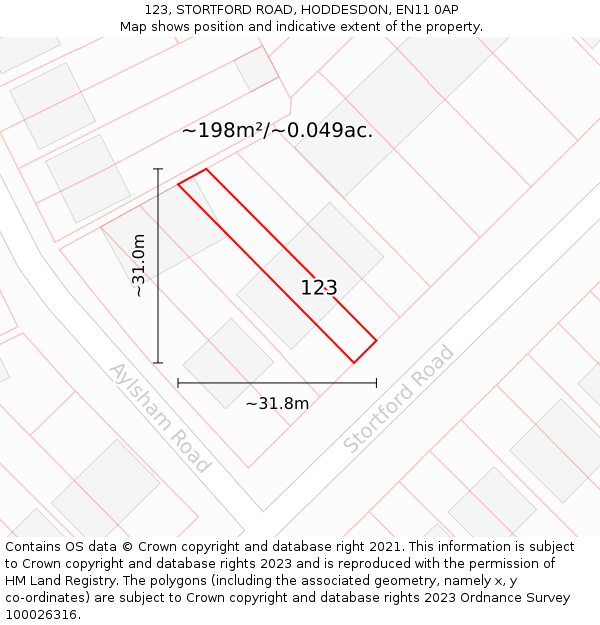 123, STORTFORD ROAD, HODDESDON, EN11 0AP: Plot and title map