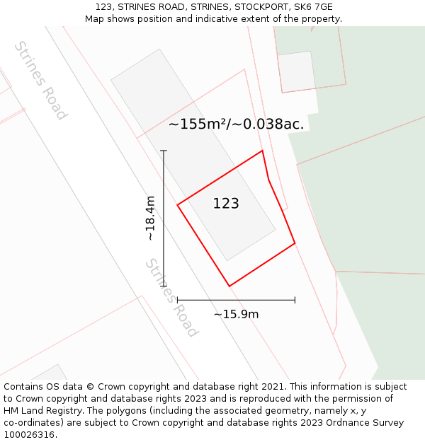 123, STRINES ROAD, STRINES, STOCKPORT, SK6 7GE: Plot and title map