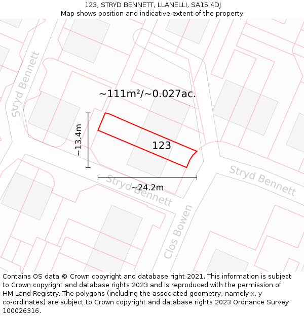 123, STRYD BENNETT, LLANELLI, SA15 4DJ: Plot and title map