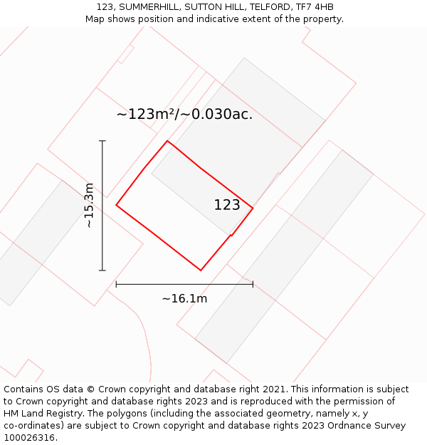123, SUMMERHILL, SUTTON HILL, TELFORD, TF7 4HB: Plot and title map