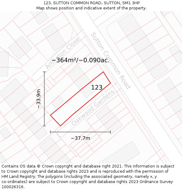 123, SUTTON COMMON ROAD, SUTTON, SM1 3HP: Plot and title map