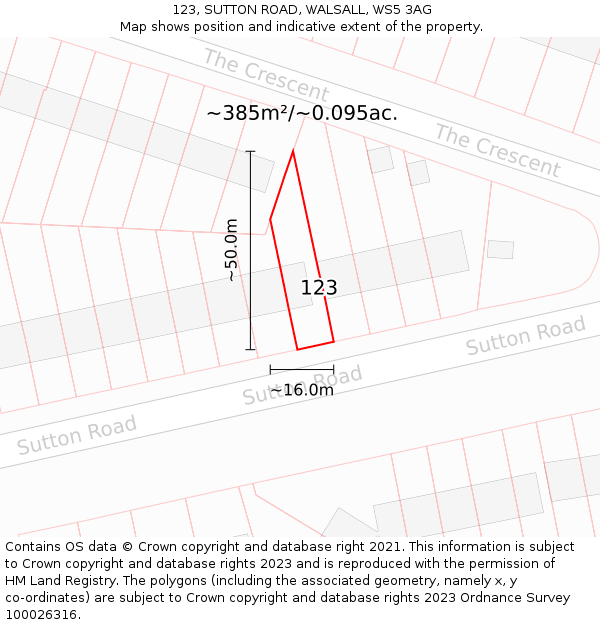 123, SUTTON ROAD, WALSALL, WS5 3AG: Plot and title map